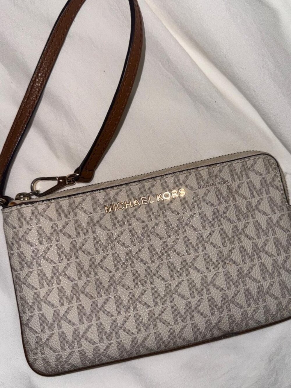 Michael Kors Women's Brown and Cream Wristlet wallet